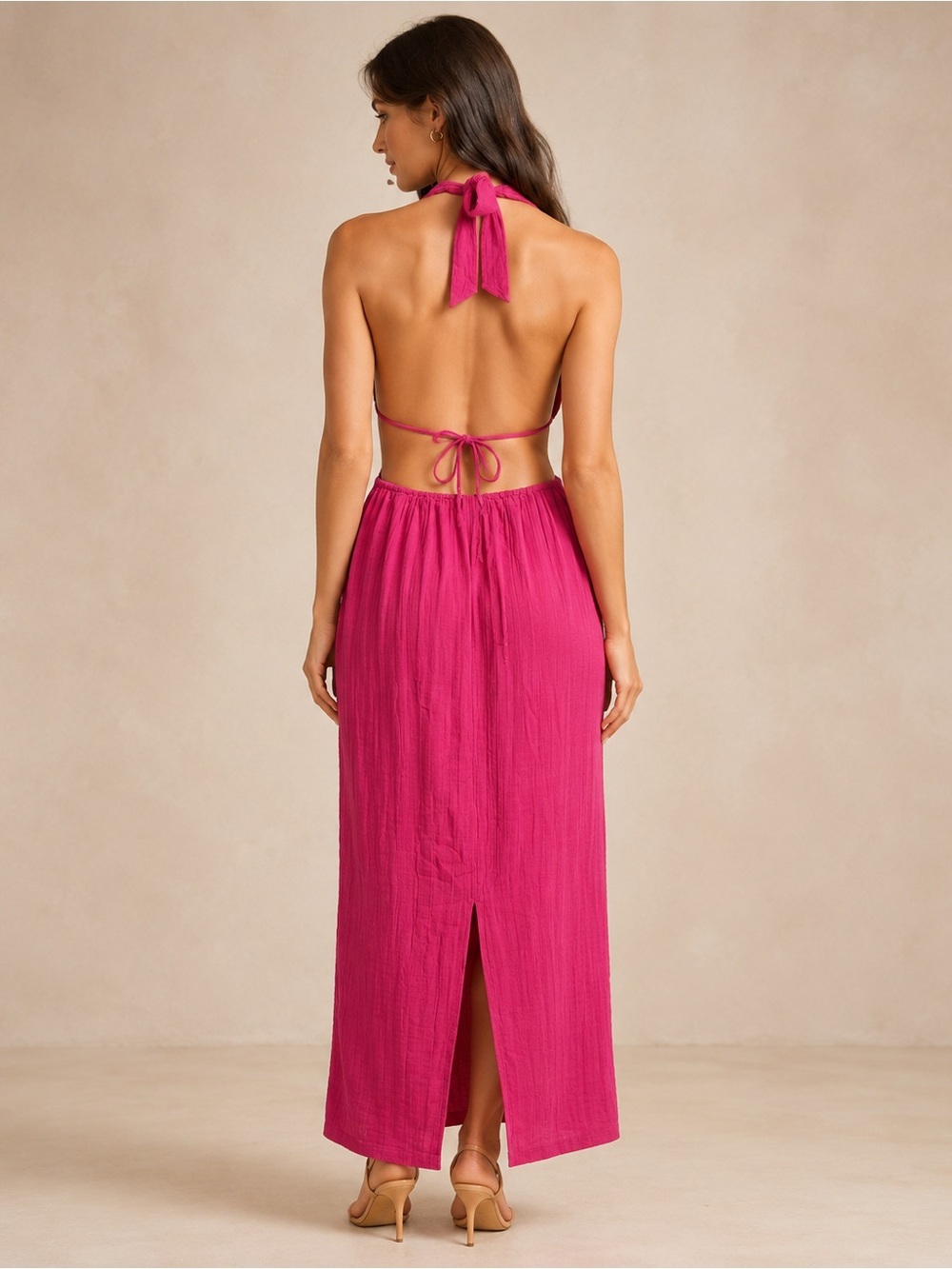 NEW Mara Hoffman Laila Vibrant Gauze Pink Halter Cutout - Picture 2 of 11
